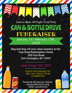 Salmon River Can and Bottle Drive Fundraiser flyer