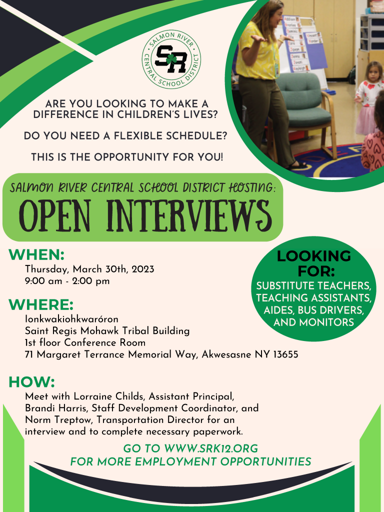 Flyer describing an Open Interviews event scheduled for March 30