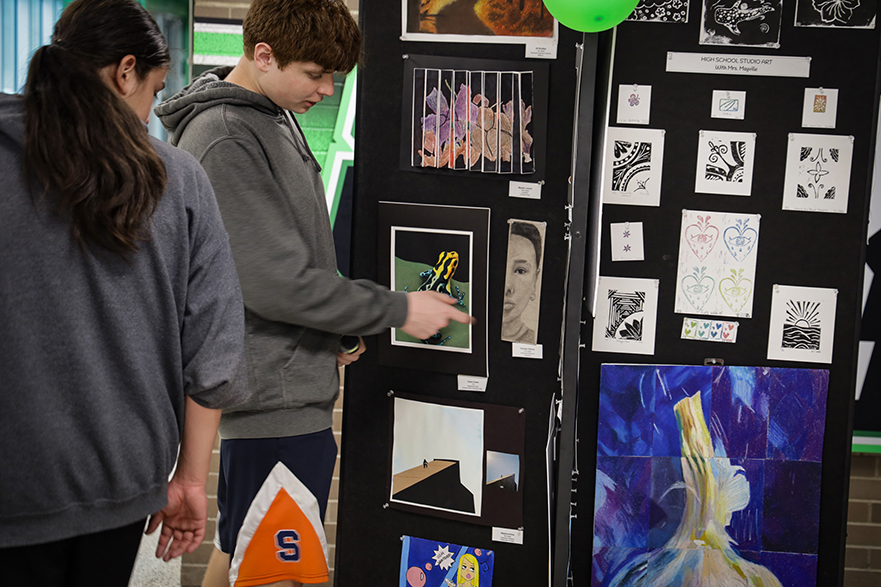 Students viewing artwork